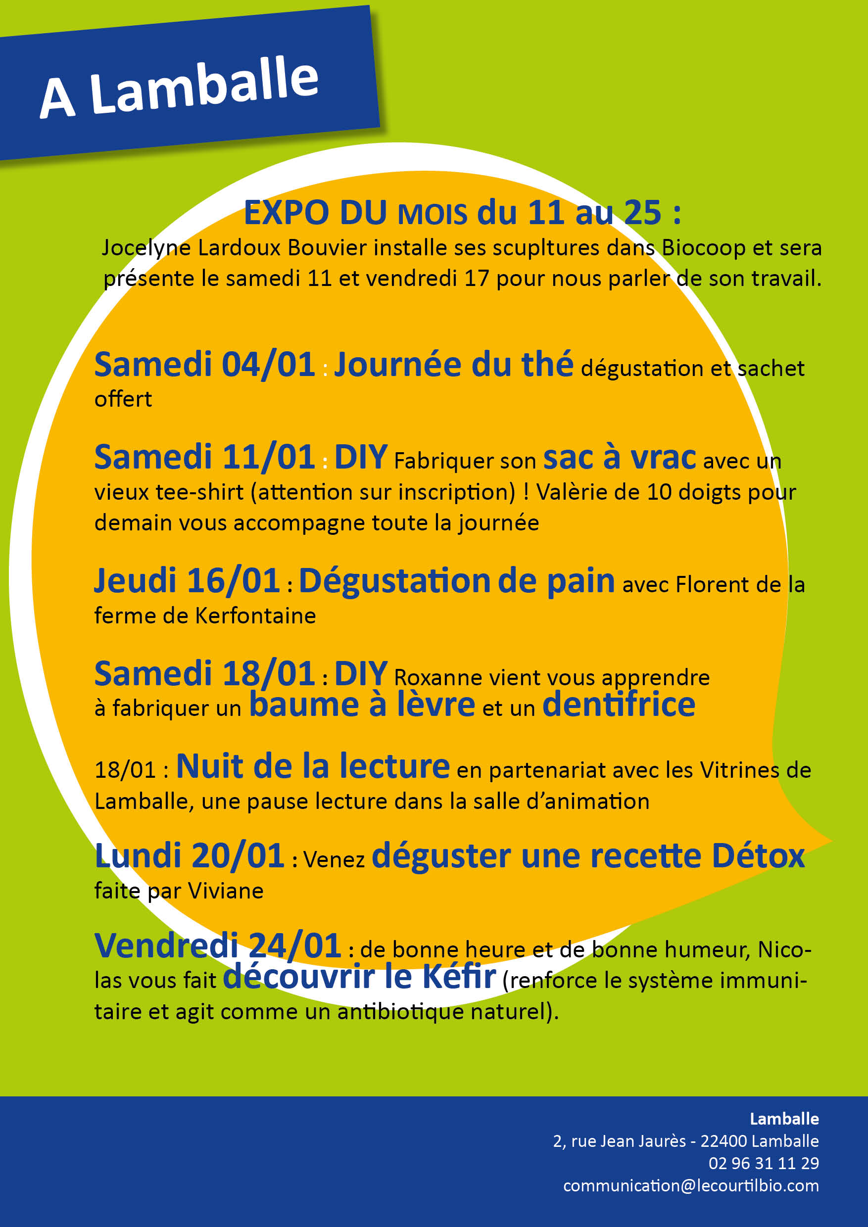 Le programme de janvier Le programme de janvier